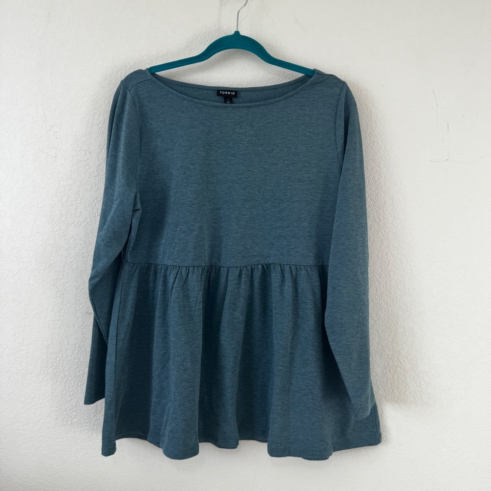 Torrid Teal Blue Long Sleeve Babydoll Tunic Top Size 1 Plus